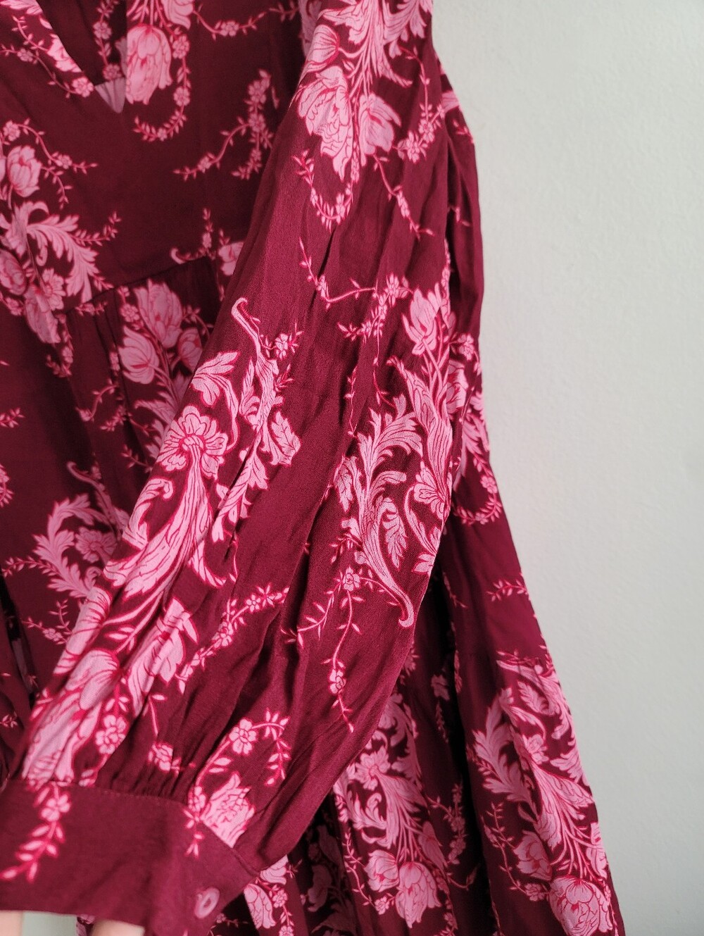 Belle Isle Torrid 1X Mini Dress Pink Floral Ruffle Collar Drop Waist Long Sleeve - Picture 4 of 8